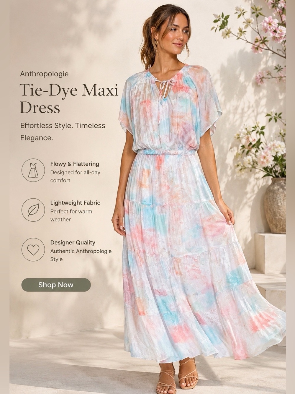 Anthropologie Cloth & Stone Maxi Dress Size M NWT Pastel Tie Dye Boho Resort Vac